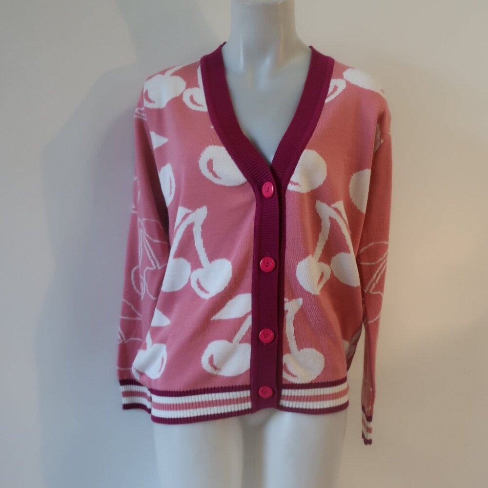 NWT Womens The Tellier Pink Cherry Cardigan Sweater M